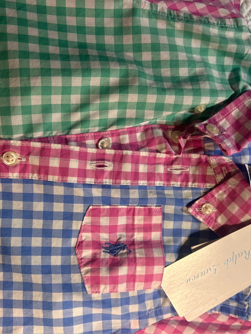 Ralph Lauren preppy Multicolor Gingham Button-Down Shirt — Pink, Blue & Green